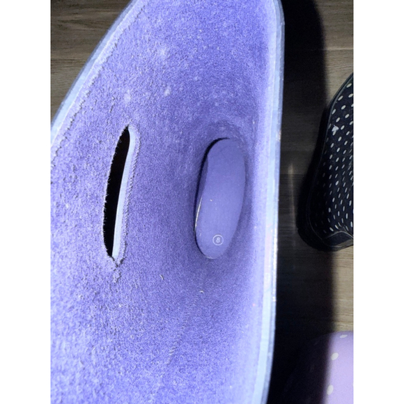 Solarrain brand rain boot, specifically a dark blue boot with white polka dots. - Picture 3 of 6